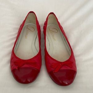 Delman Red Quilted Flats with Patent Toe Cap and Bow Accent